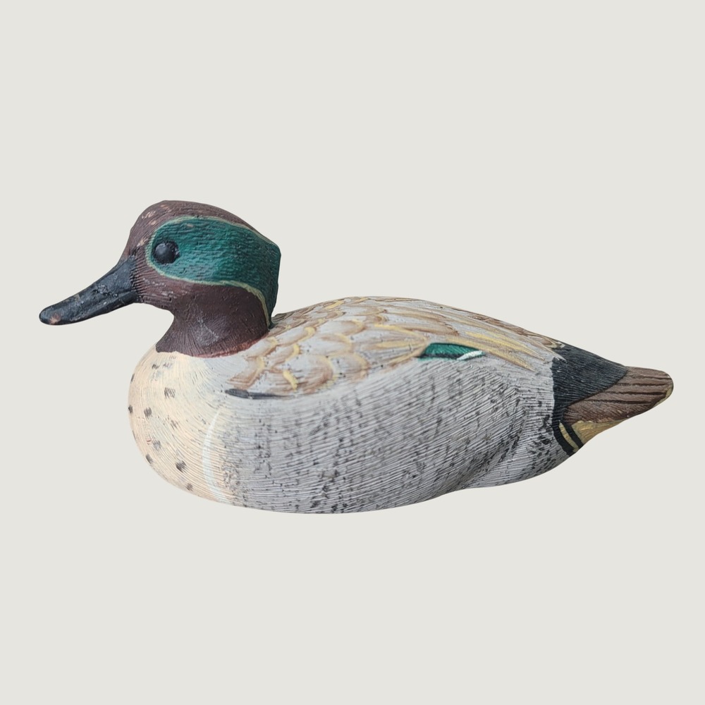 Vintage Green Winged Teal Duck Figurine Hand Painted Waterfowl Decoy Decor